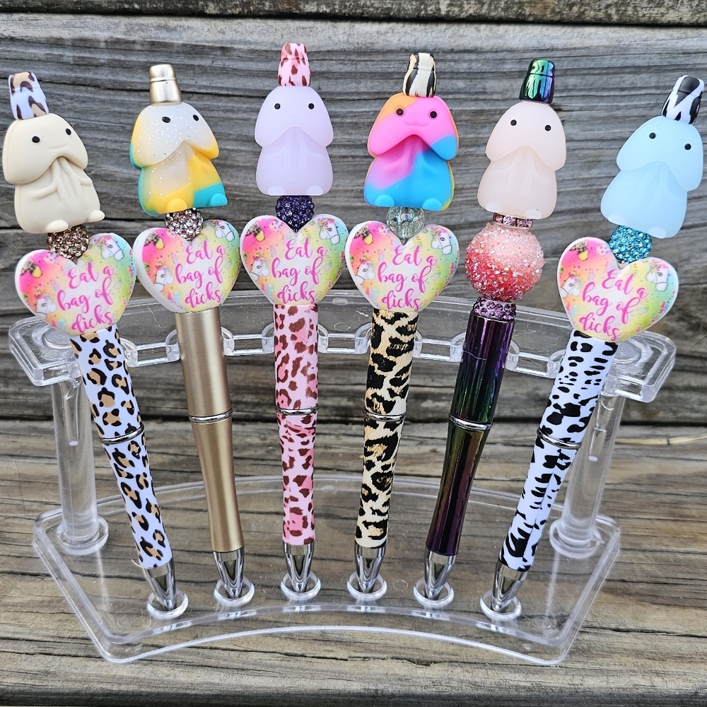 BEADED ANIMAL PRINT EAT A BAG OF DI#KS PEN (1).with Refill And Pen Sleeve - Picture 3 of 7